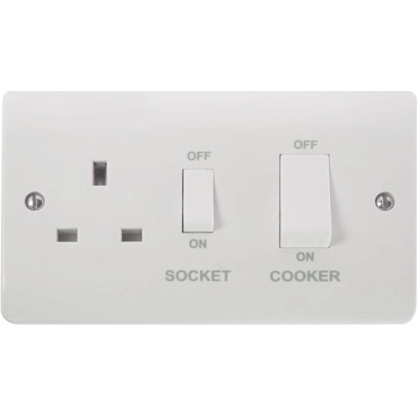 45A Cooker Switch with 13A Switched Socket Outlet with White Switches