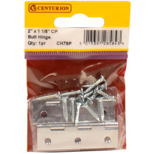 CENTURION CH79P CHROME PLATED SOLID DRAWN BUTT HINGES 2 x 1 1/8" x 1.5mm