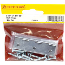CENTURION CH80PCHROME PLATED SOLID DRAWN BUTT HINGES 2 1/2 x 1 3/8" x 1.6mm