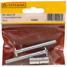 CENTURION FA250P PACK OF 2 FURNITURE NUTS AND BOLTS M6 x 60mm YELLOW PLATED