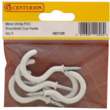 CENTURION HE113P PACK OF 5 PVC SHOULDERED CUP HOOKS 38mm WHITE