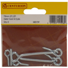 CENTURION HE17P PACK OF 2 GATE HOOK AND EYES 75mm ZINC PLATED