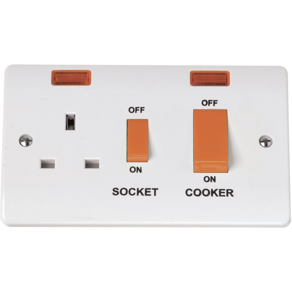 Click CMA205 45A Cooker Switch With 13A DP Switched Socket Outlet And Neons