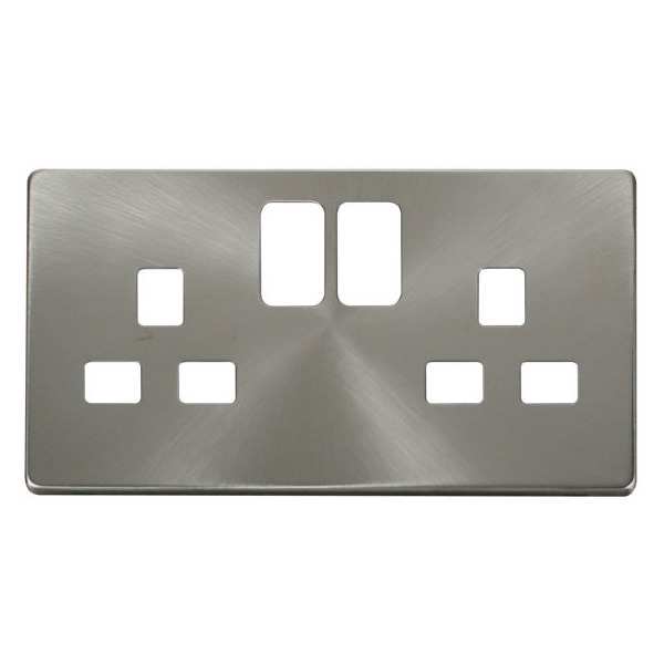 Click SCP436BS 2 Gang 13A Switched Socket Cover Plate - Brushed Stainless