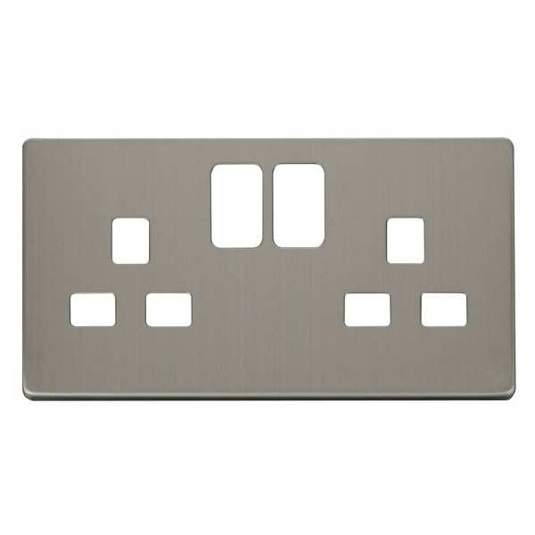 Click SCP436SS 2 Gang 13A Switched Socket Cover Plate - Stainless Steel