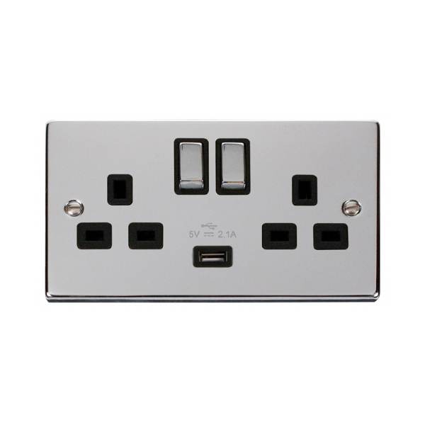 Click VPCH570BK 13A 2 Gang Switched Socket with USB