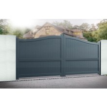 Double Driveway Gate Curved Top Vertical Infill Grey RMG004DG