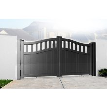 Double Driveway Gate Curved Top Vertical Mixed Infill Black RMG005DG