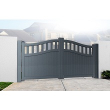 Double Driveway Gate Curved Top Vertical Mixed Infill Grey RMG005DG