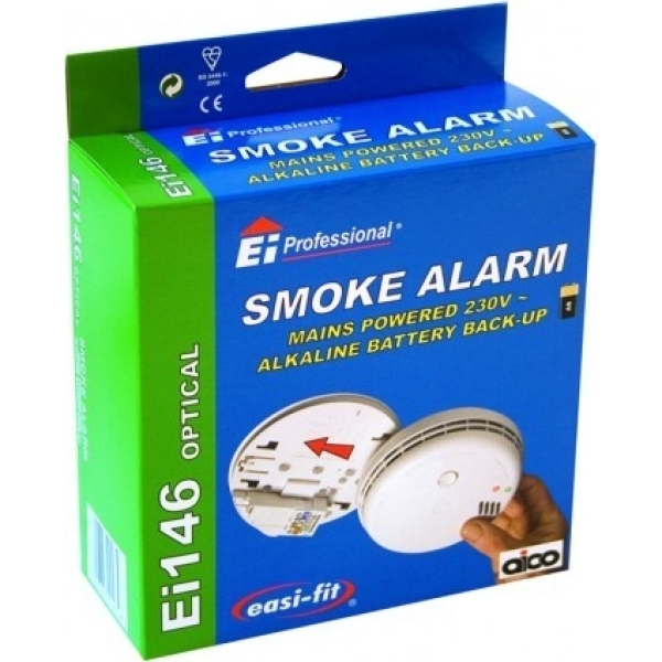 EI146 Aico Optical Mains Smoke Alarm c/w 9v Battery Back Up
