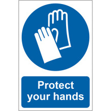 PVC SELF ADH SIGN 200mm WIDE x 300mm PROTECT YOUR HANDS 0023