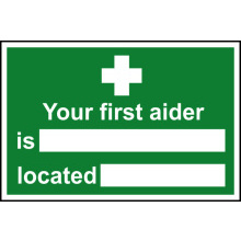 PVC SELF ADH SIGN 300mm WIDE x 200mm FIRST AIDER 1551