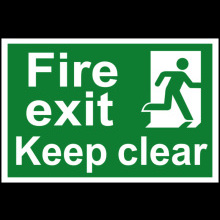 PVC SELF ADH SIGN 300mm WIDE x 200mm FIRE EXIT KEEP CLEAR 1513
