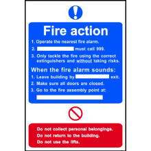 PVC SELF ADH SIGN 300mm WIDE x 200mm FIRE ACTION PROCEDURE 0165