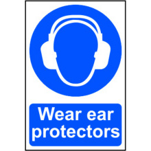PVC SELF ADH SIGN 300mm WIDE x 200mm WEAR EAR PROTECTORS 0005