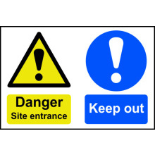 PVC SELF ADH SIGN 600mm WIDE x 400mm DANGER SITE ENTRANCE KEEP OUT 4004