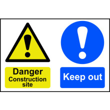PVC SELF ADH SIGN 600mm WIDE x 400mm DANGER CONSTRUCTION SITE KEEP OUT 4005