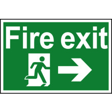 PVC SELF ADH SIGN 600mm WIDE x 400mm FIRE EXIT RUNNING MAN ARROW RIGHT 4200