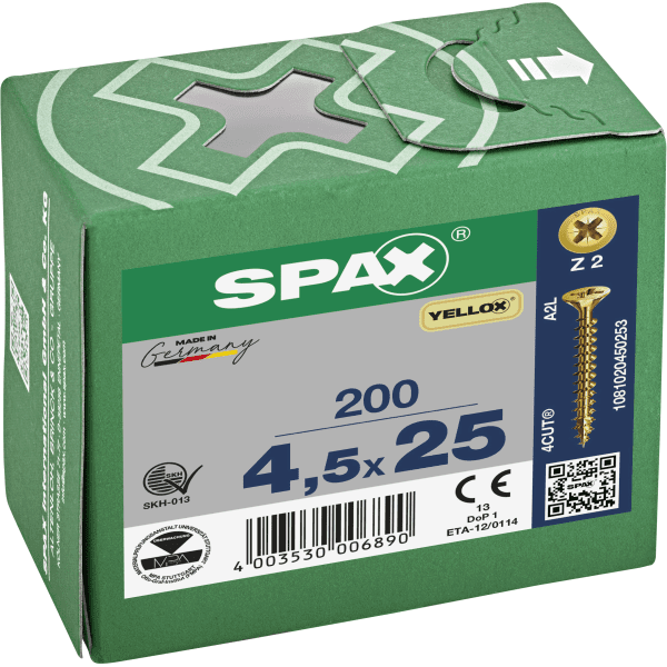 Spax Universal Use Screw - Full Thread - Yellox Coated 4.5 X 25mm