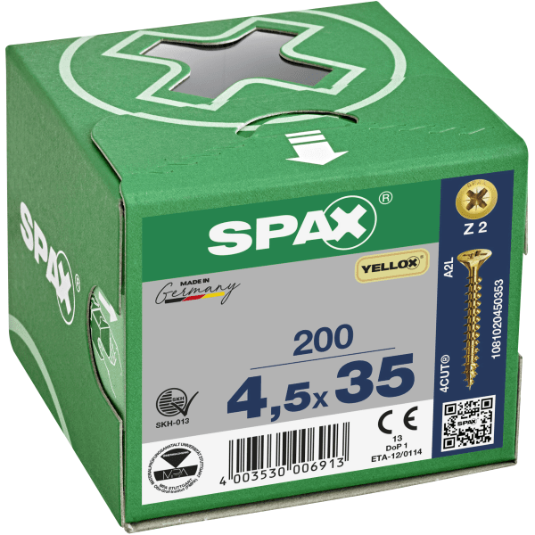 Spax Universal Use Screw - Full Thread - Yellox Coated 4.5 X 35mm