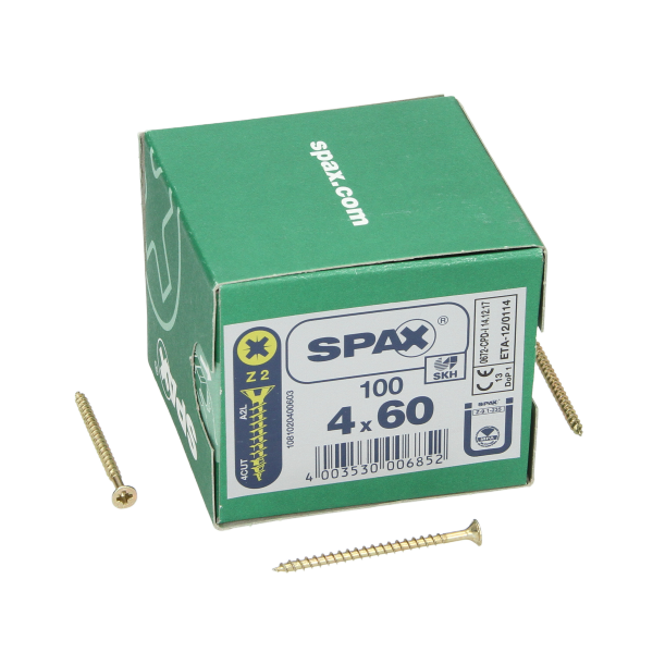 Spax-S Pozi Flat Countersunk Zinc/Yellow 5.0 x 90 (Box 100)