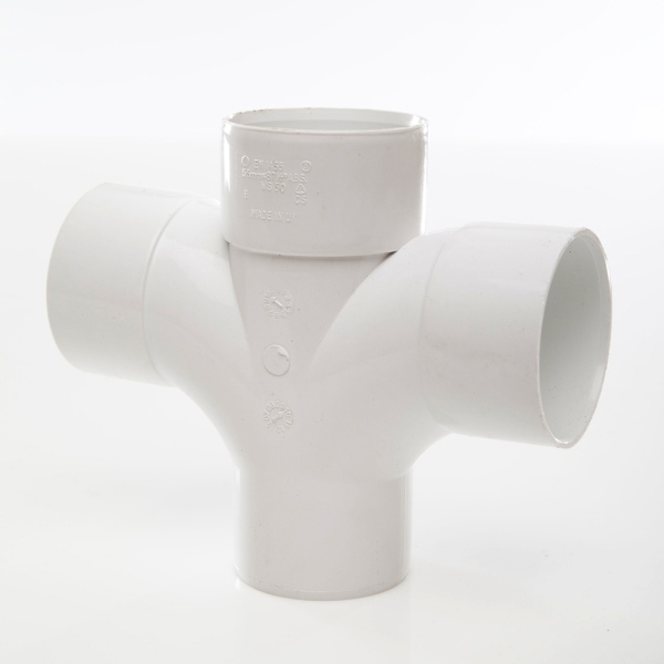 Polypipe Solvent Waste Cross Tee 50mm x 92.5 Degrees ABS White